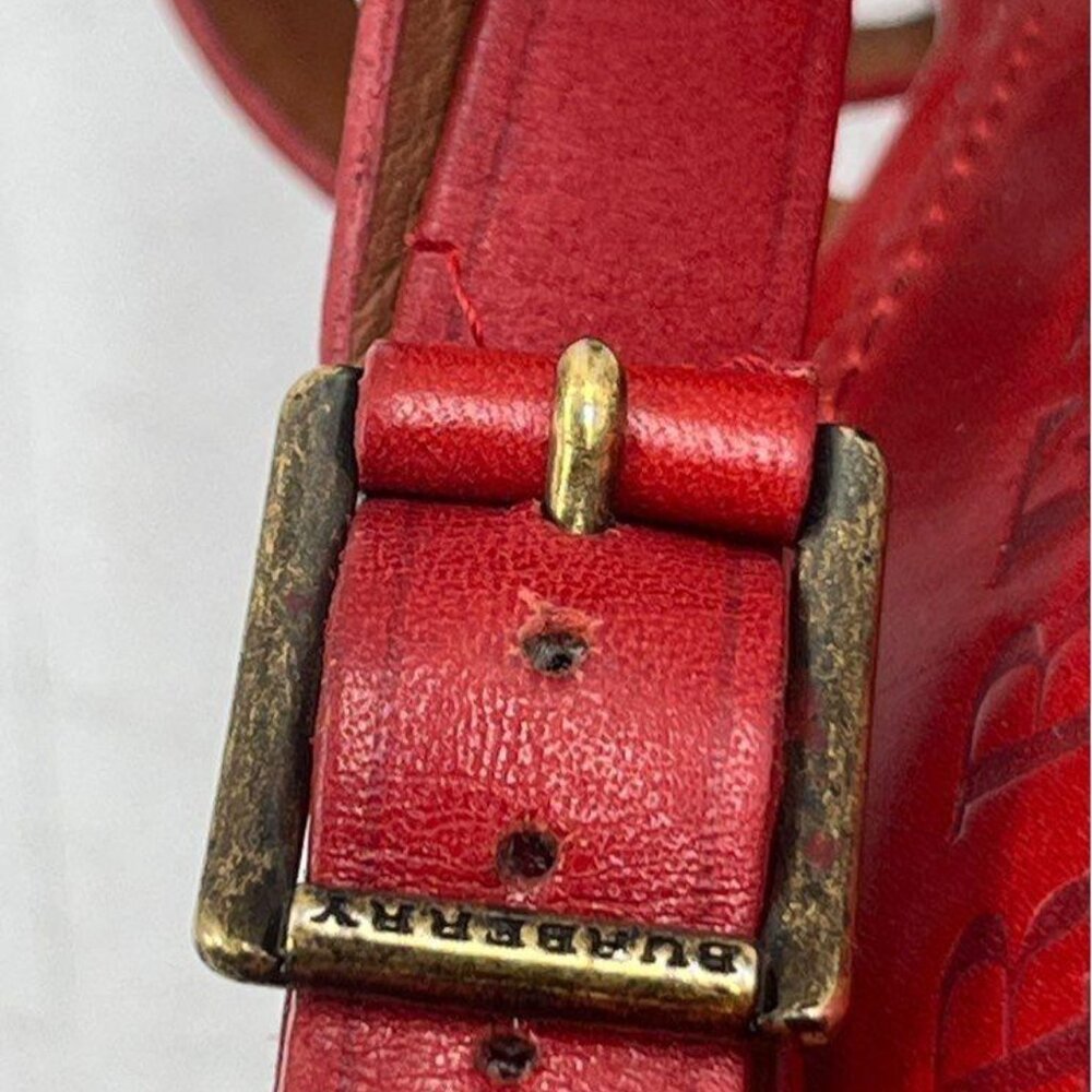 Burberry Women's 9 Strappy Red Leather 1.5" Platform Stacked Wedge 5.5" Heels - Picture 8 of 13